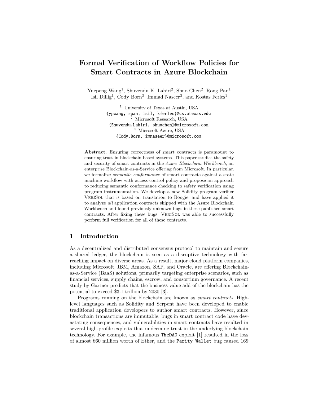 Formal Verification of Workflow Policies for Smart Contracts In