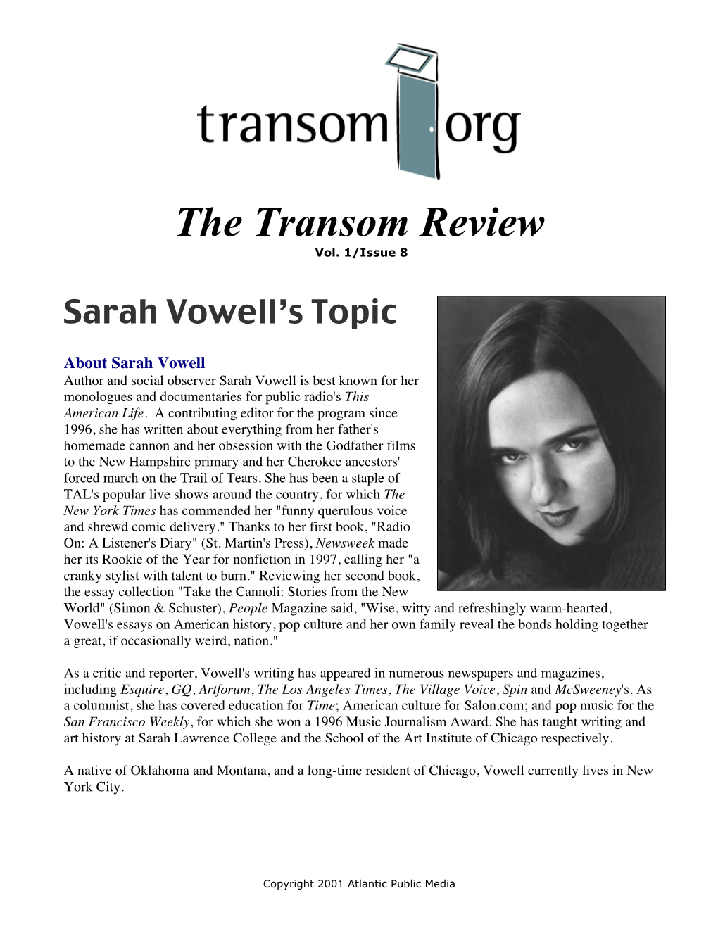 Sarah Vowell's Topic