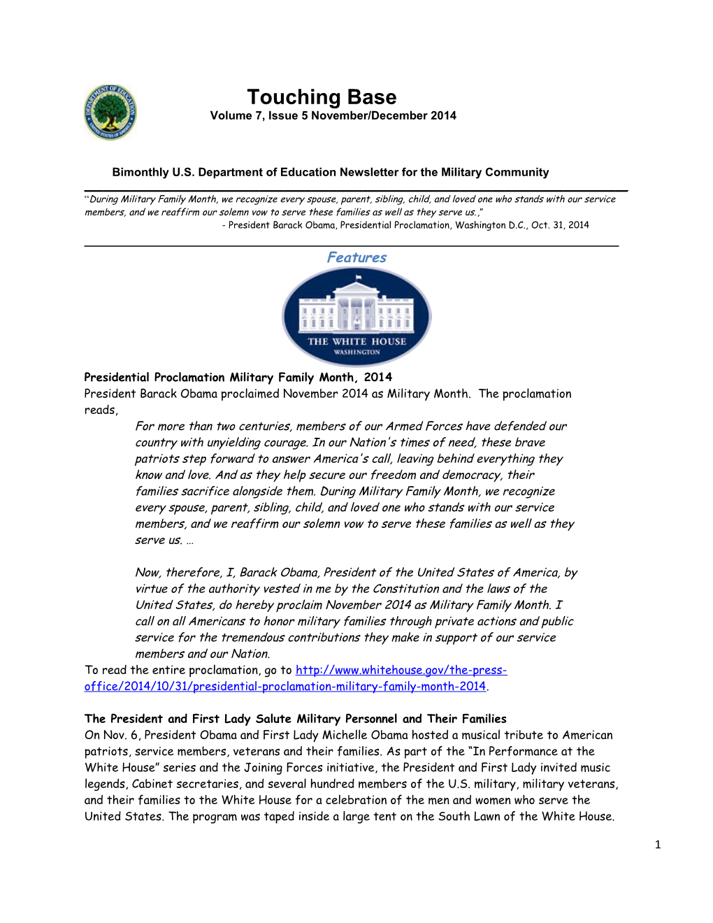 Bimonthly U.S. Department of Education Newsletter for the Military Community