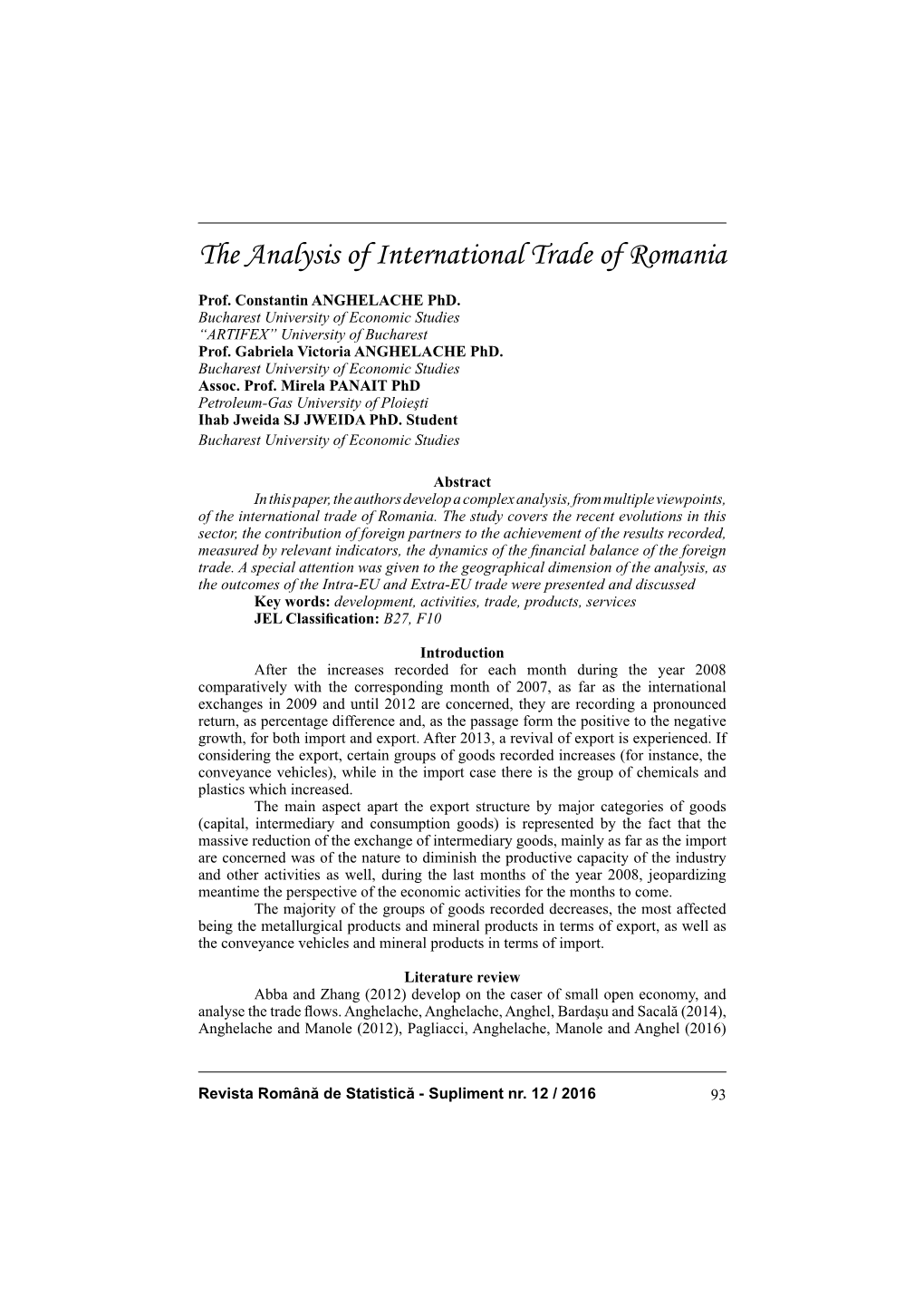 The Analysis of International Trade of Romania