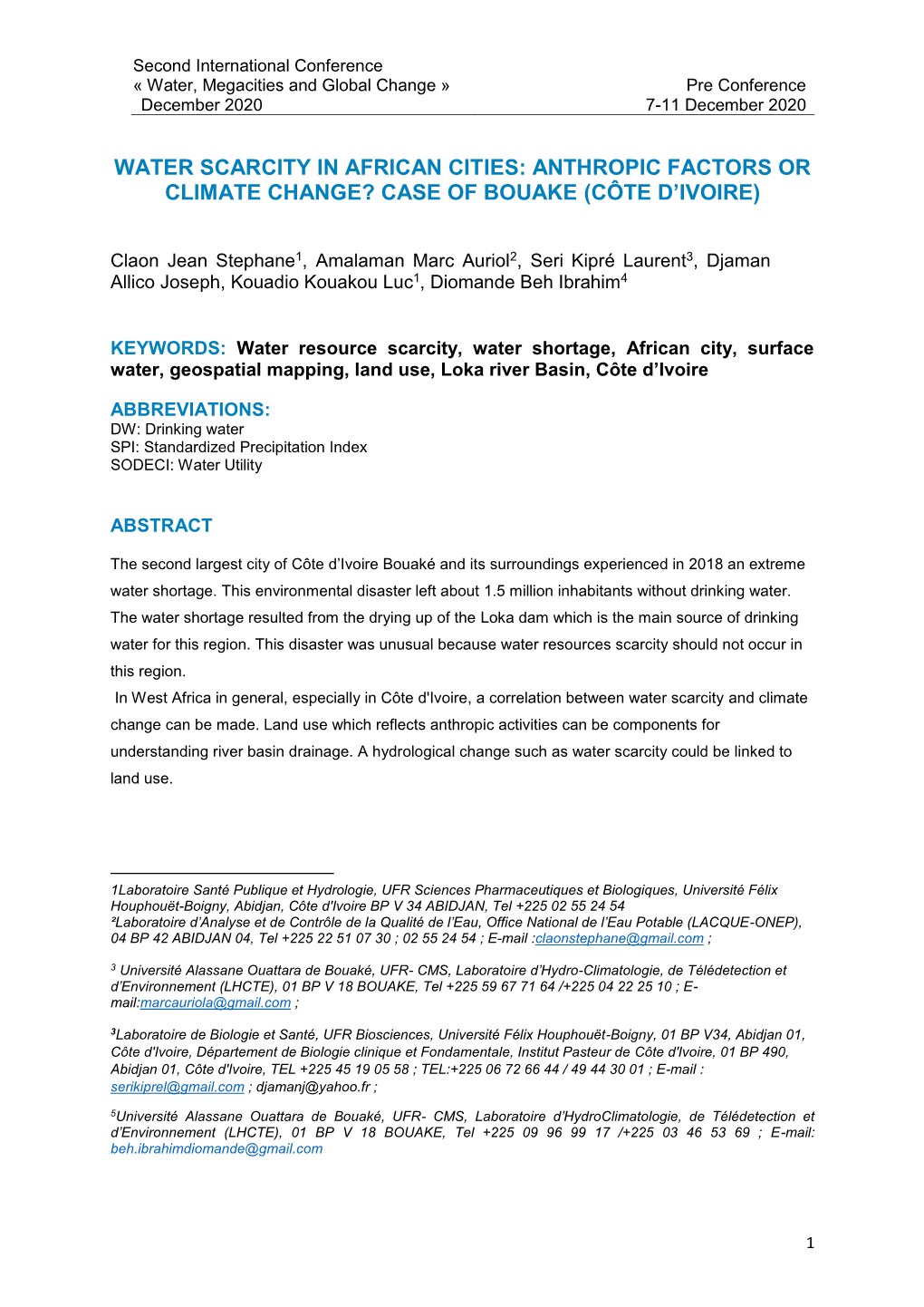 Water Scarcity in African Cities: Anthropic Factors Or Climate Change? Case of Bouake (Côte D’Ivoire)