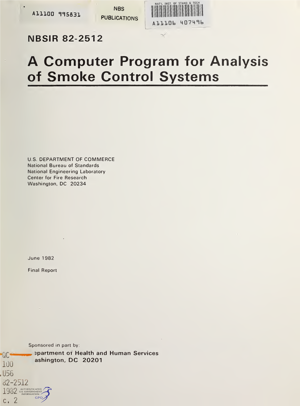 A Computer Program for Analysis of Smoke Control Systems
