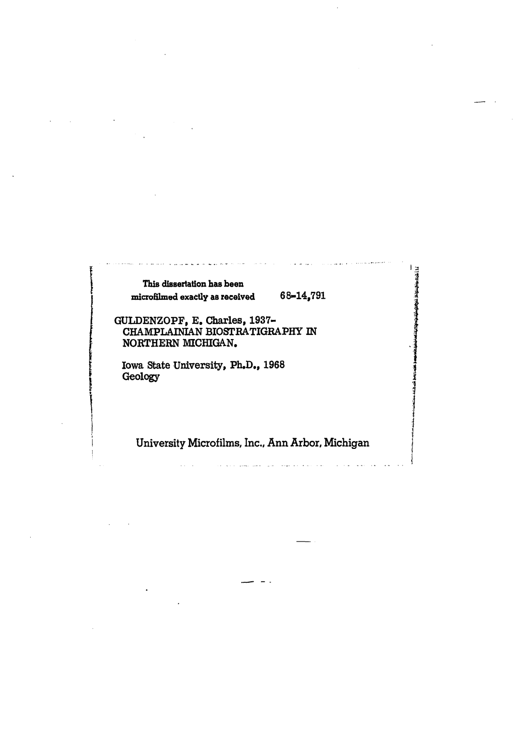 GULDENZOPF, E. Charles, 1937- CHAMPLAINIAN BIOSTRATIGRAPHY in NORTHERN MICHIGAN