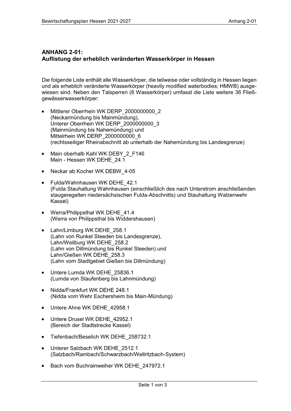 Auflistung Der Erheblich Veränderten Wasserkörper in Hessen