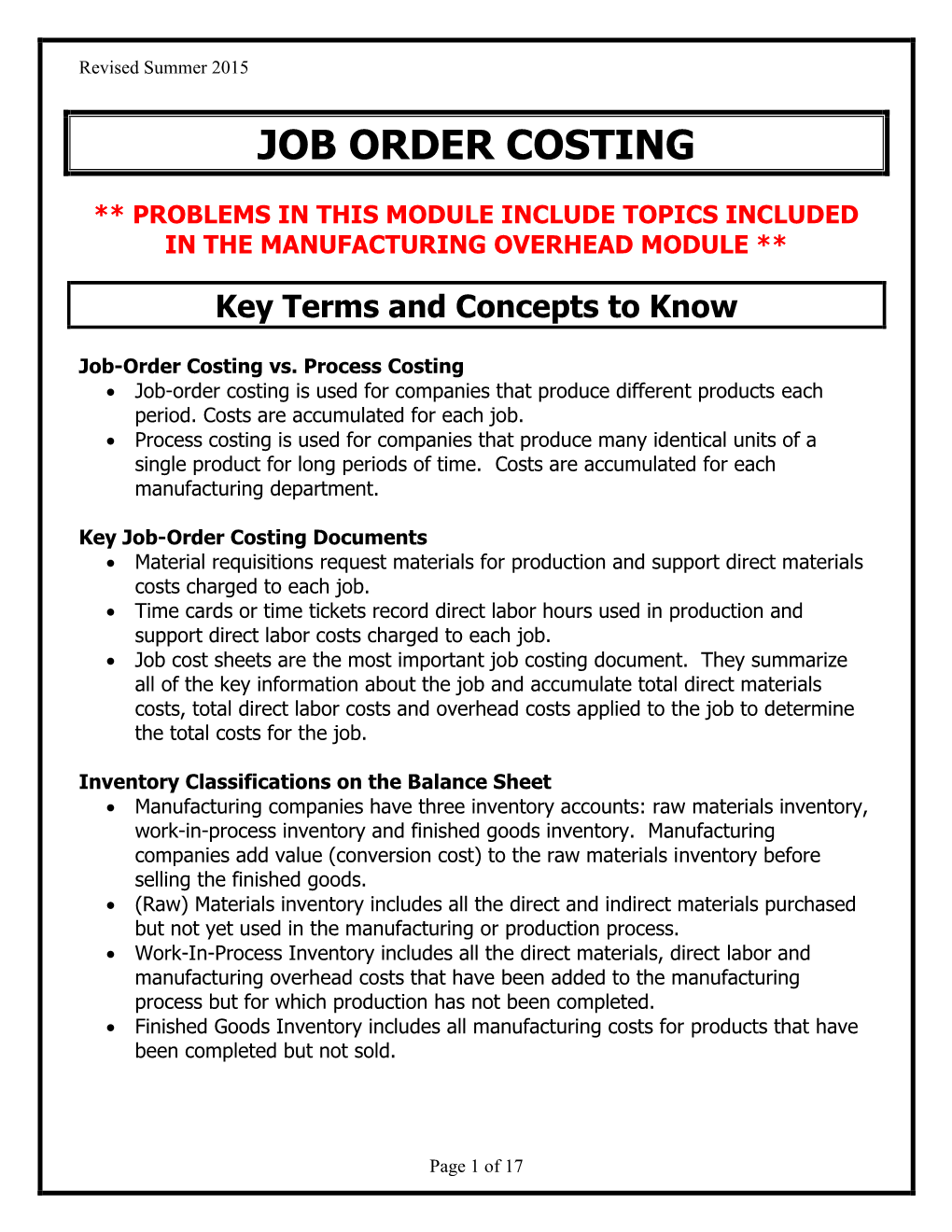 Job Order Costing