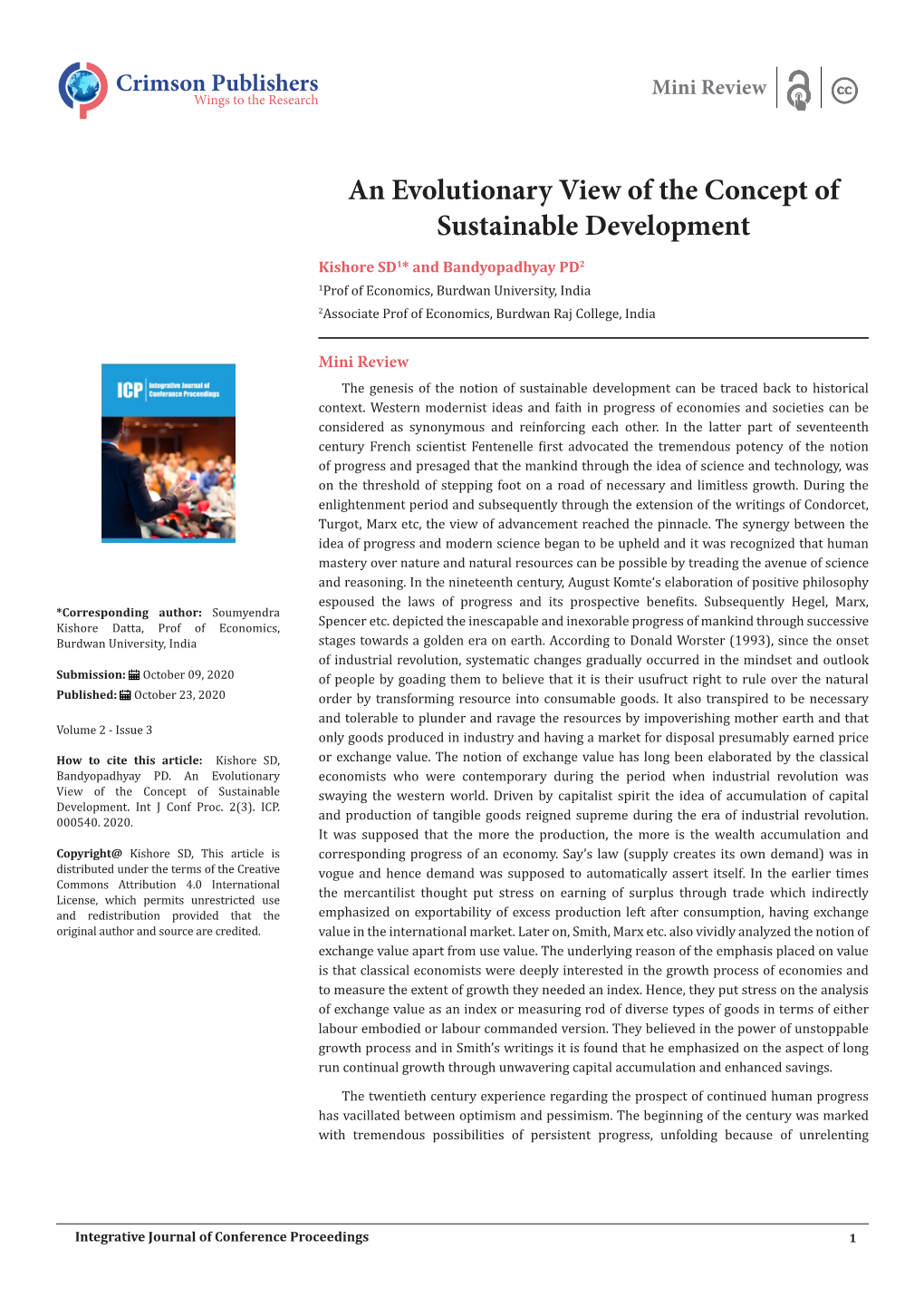 An Evolutionary View of the Concept of Sustainable Development
