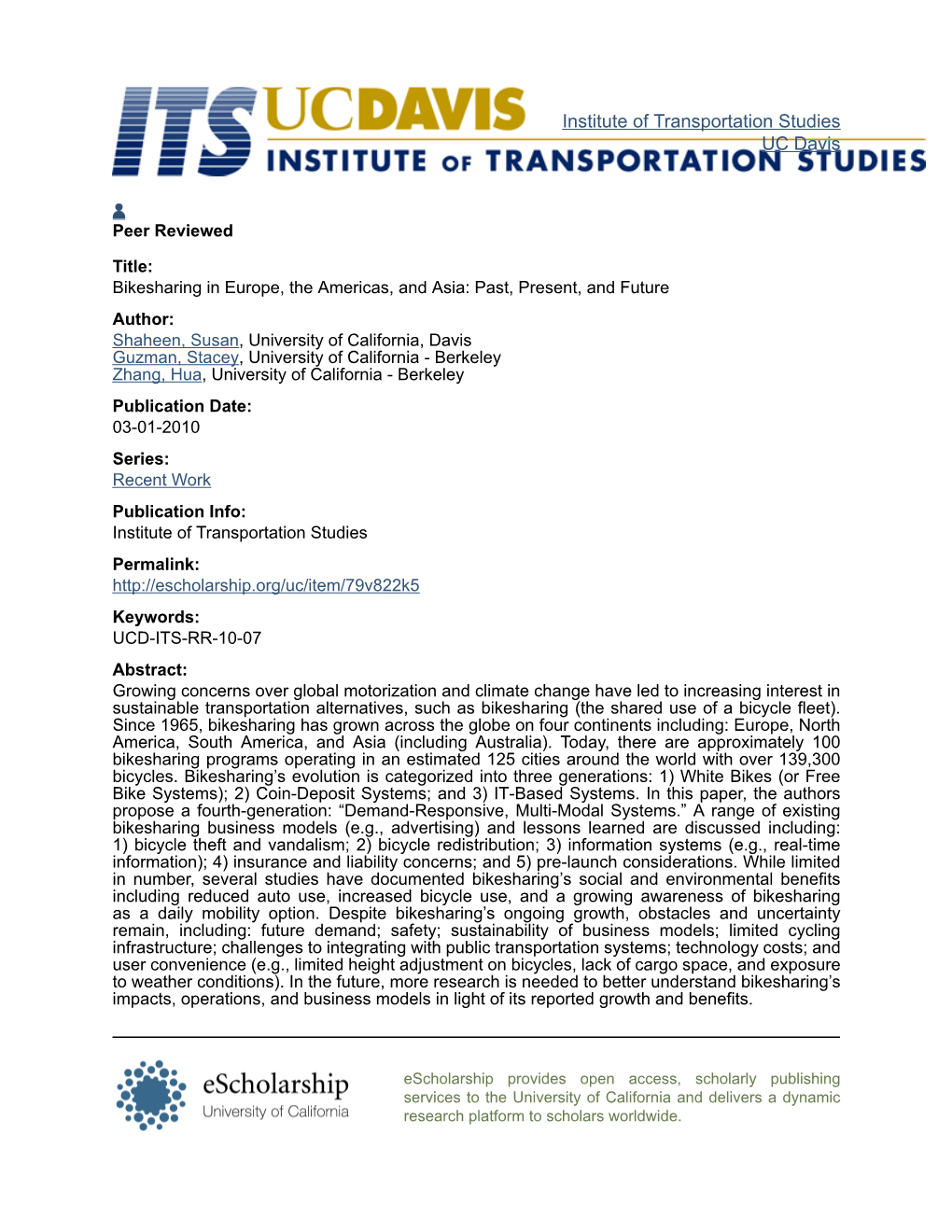 Institute of Transportation Studies UC Davis