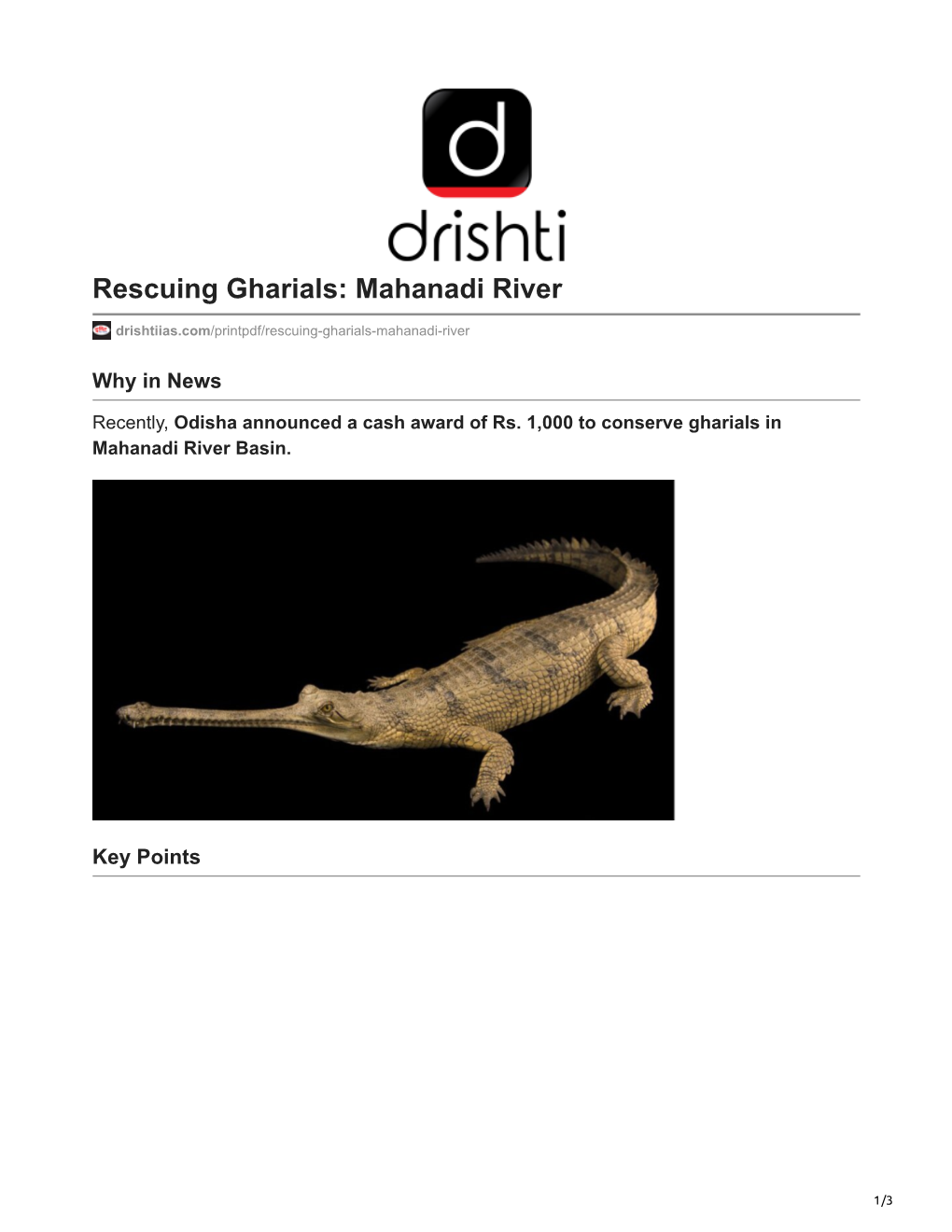 Rescuing Gharials: Mahanadi River