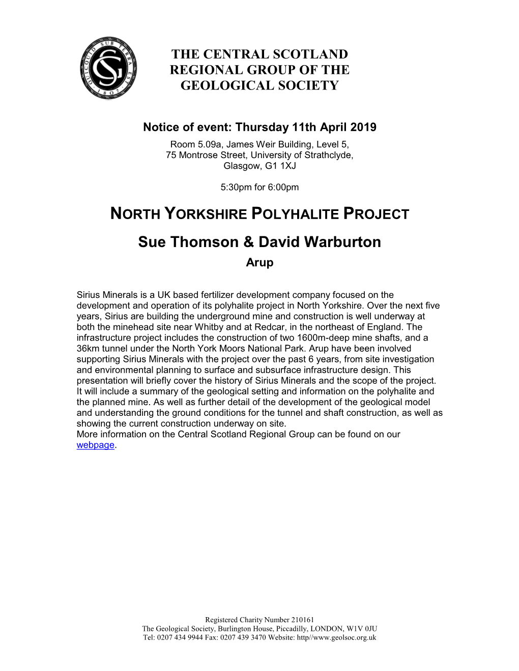 NORTH YORKSHIRE POLYHALITE PROJECT Sue Thomson & David Warburton