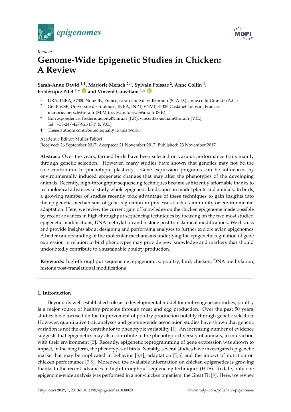 Genome-Wide Epigenetic Studies in Chicken: a Review