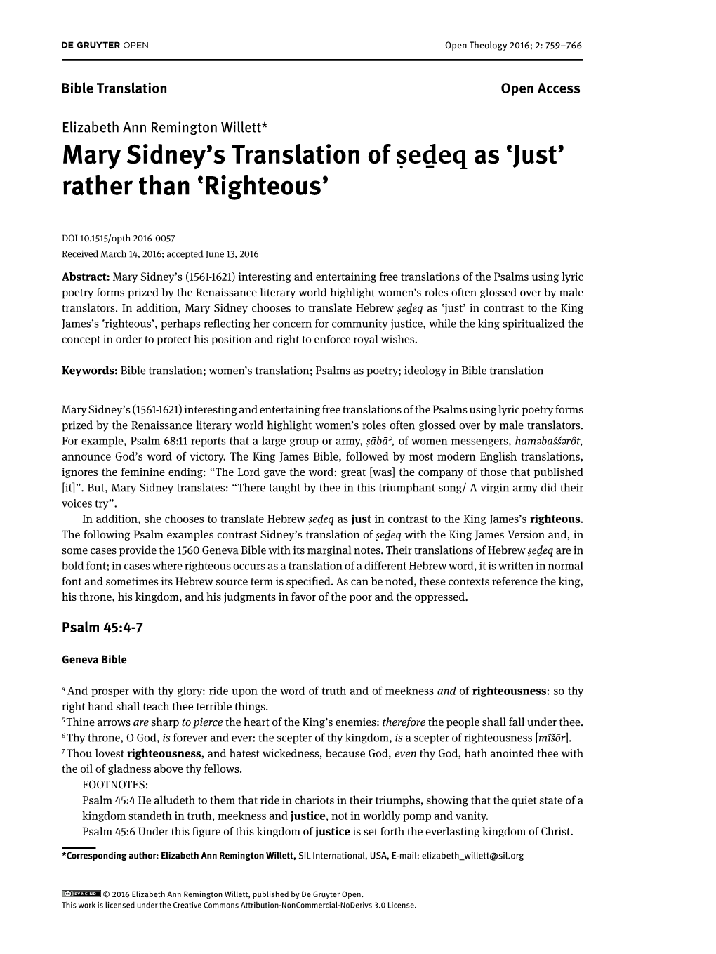 Mary Sidney's Translation of As