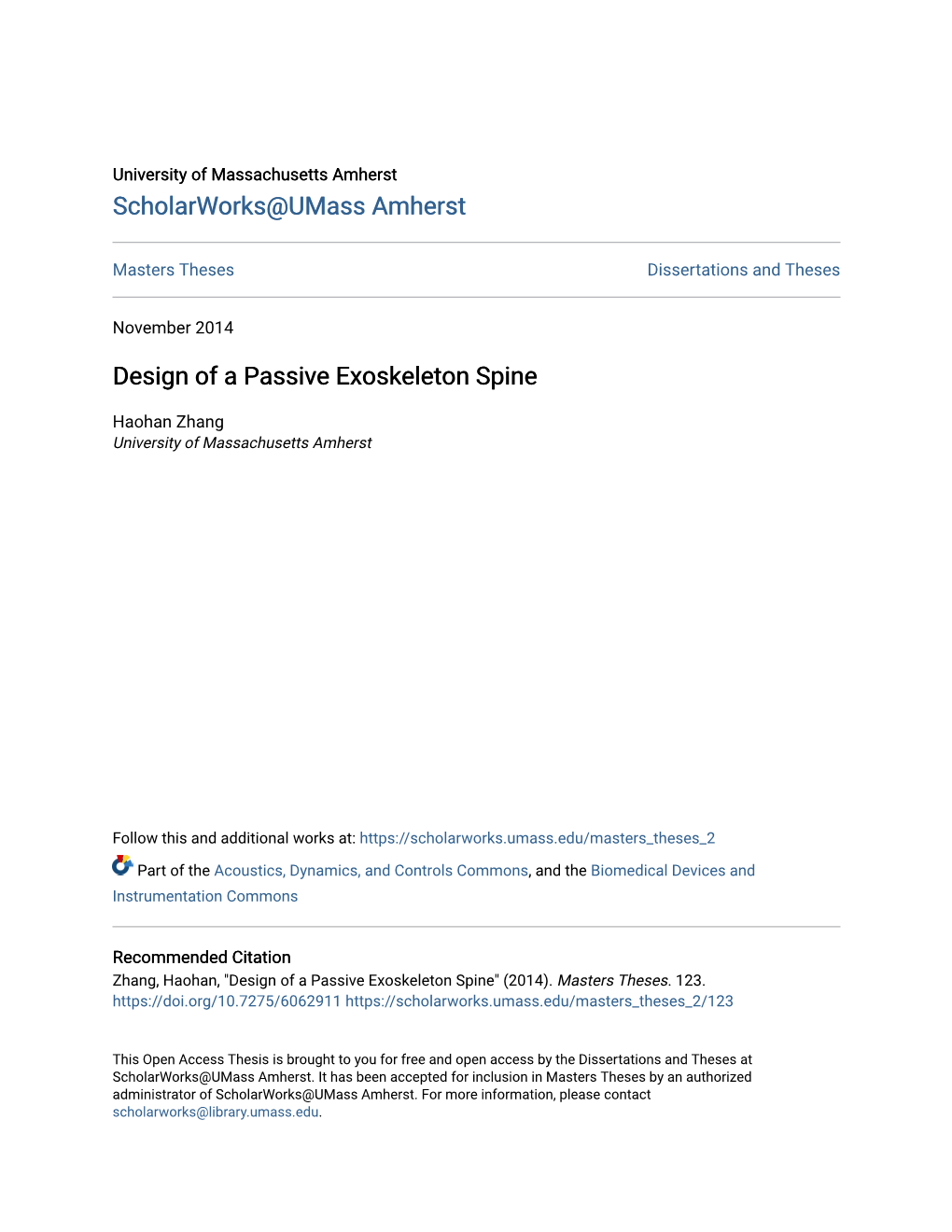 Design of a Passive Exoskeleton Spine