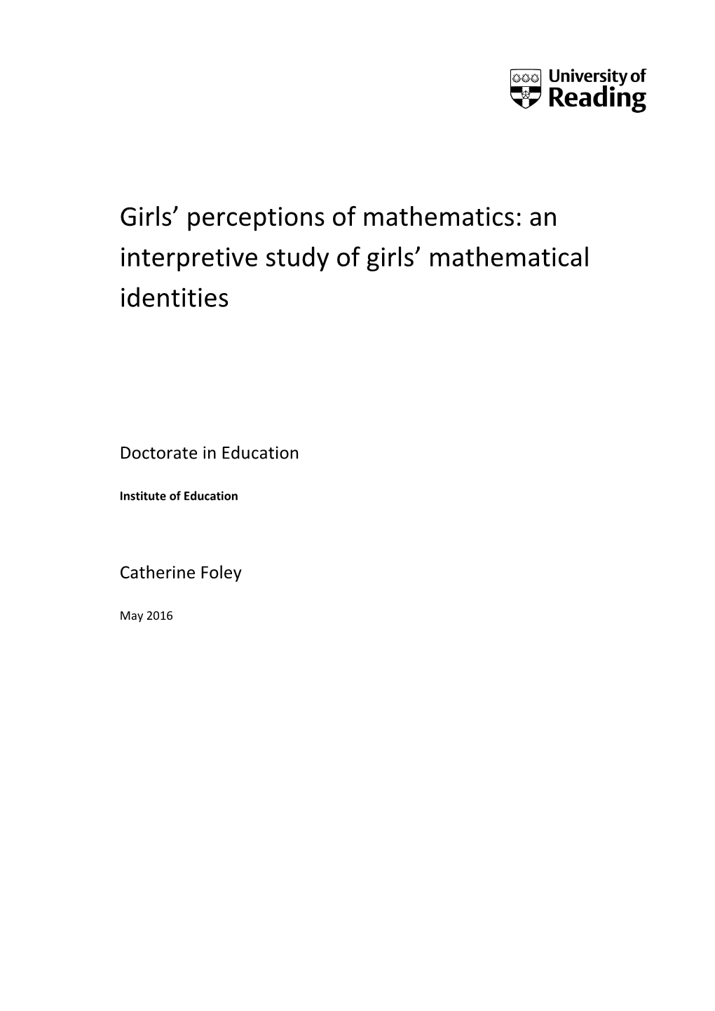 Girls' Perceptions of Mathematics