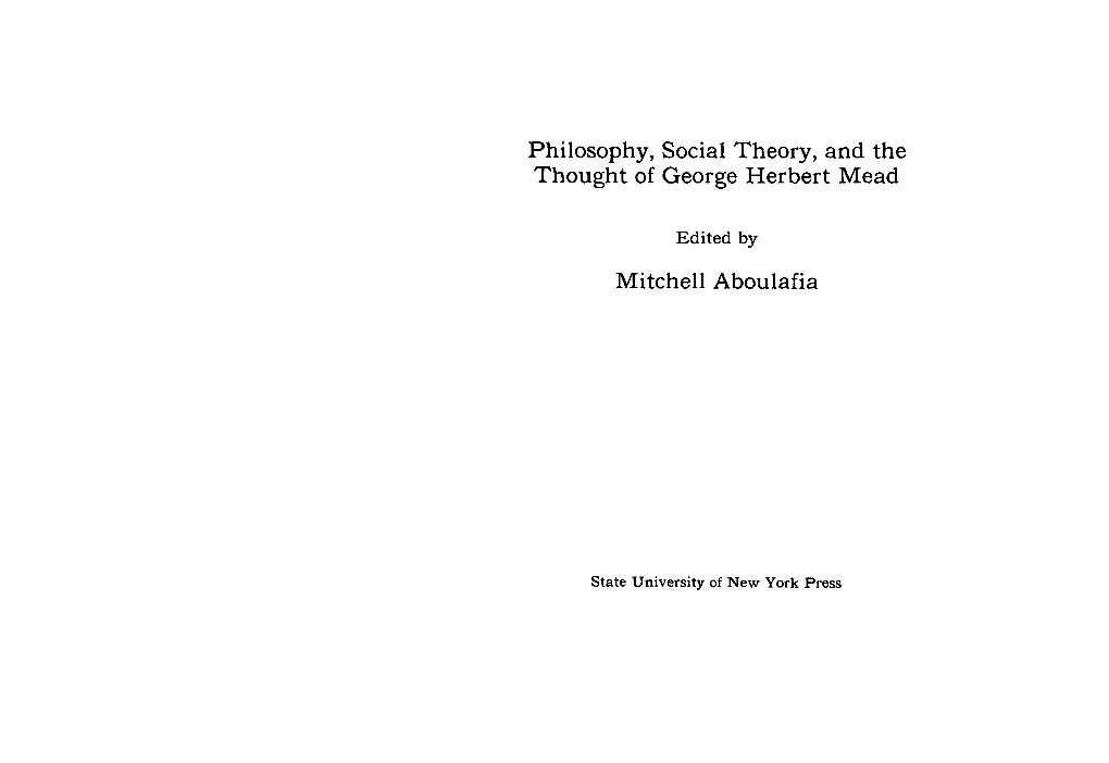 Philosophy, Social Theory, and the Thought of George Herbert Mead