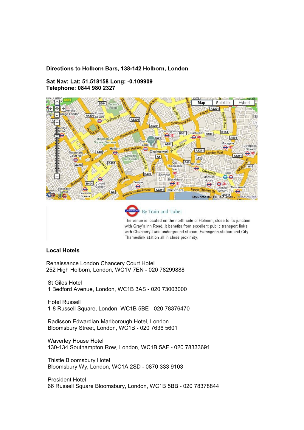 Directions to Holborn Bars, 138-142 Holborn, London