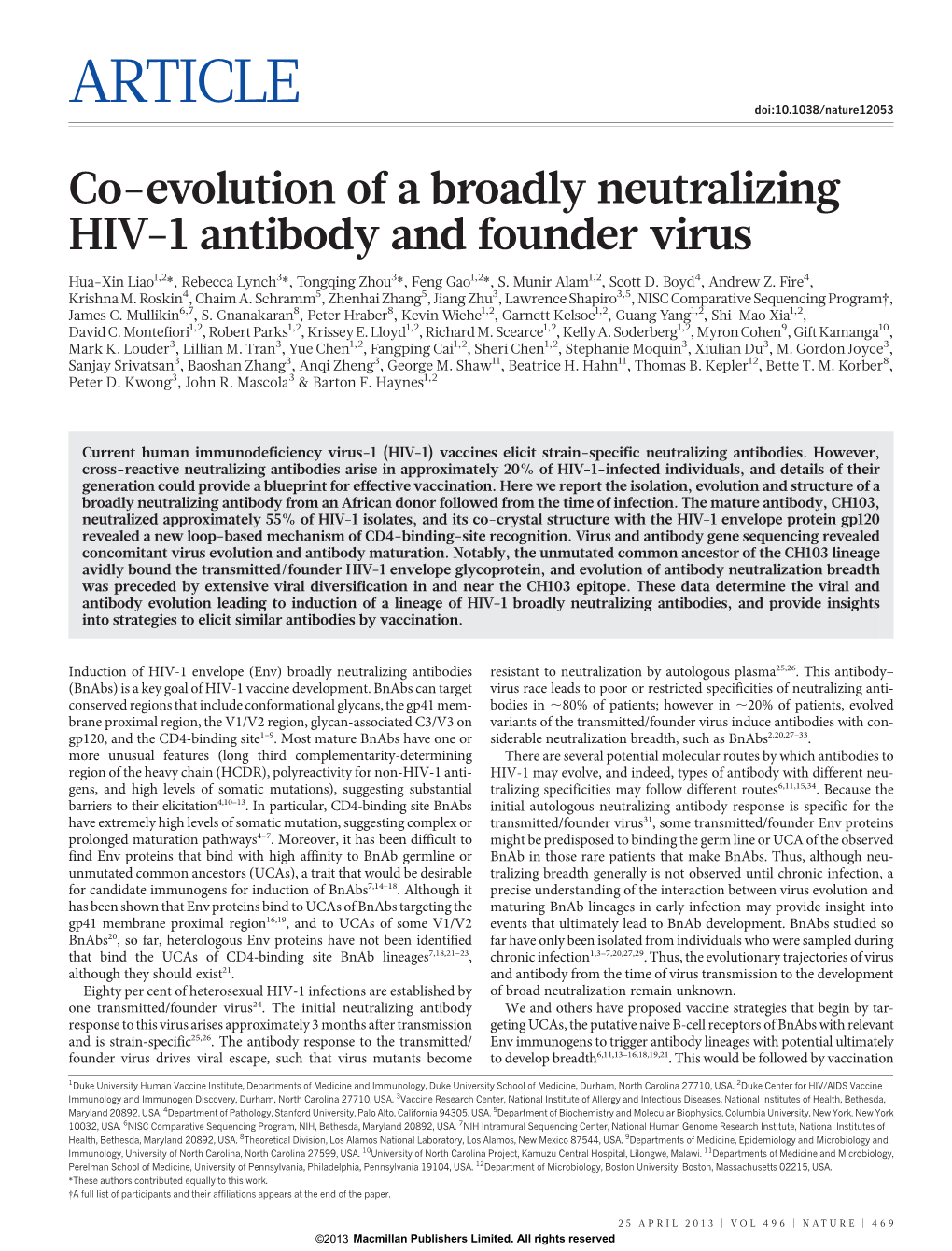 Co-Evolution of a Broadly Neutralizing HIV-1 Antibody and Founder Virus