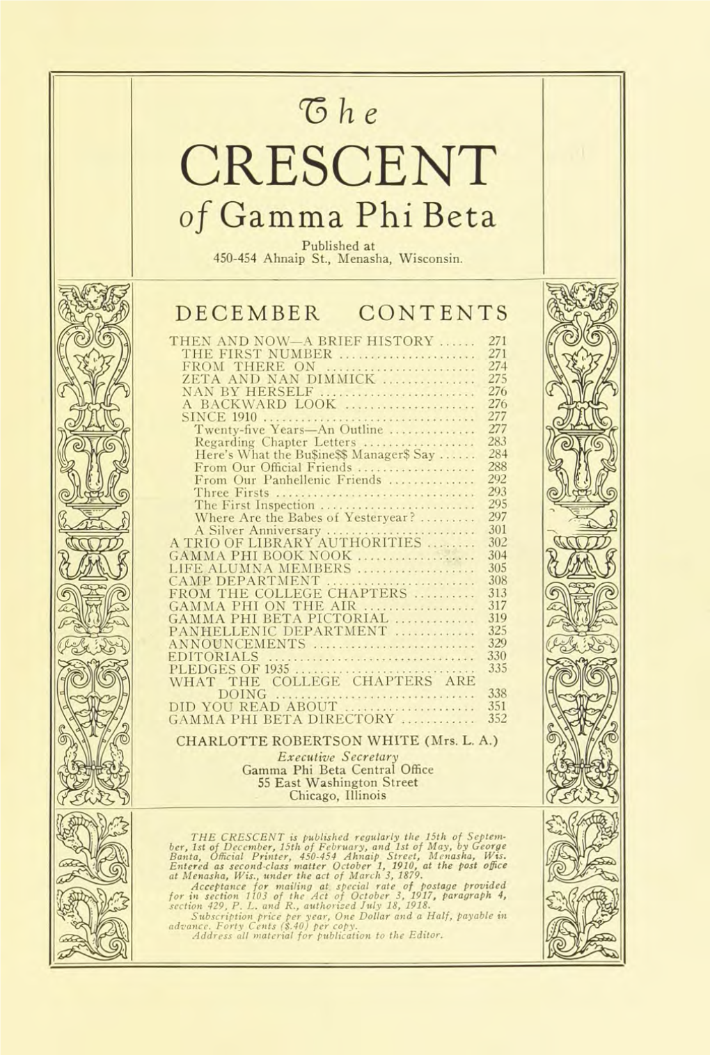 CRESCENT of Gamma Phi Beta Published at 450-454 Ahnaip St., Menasha, Wisconsin