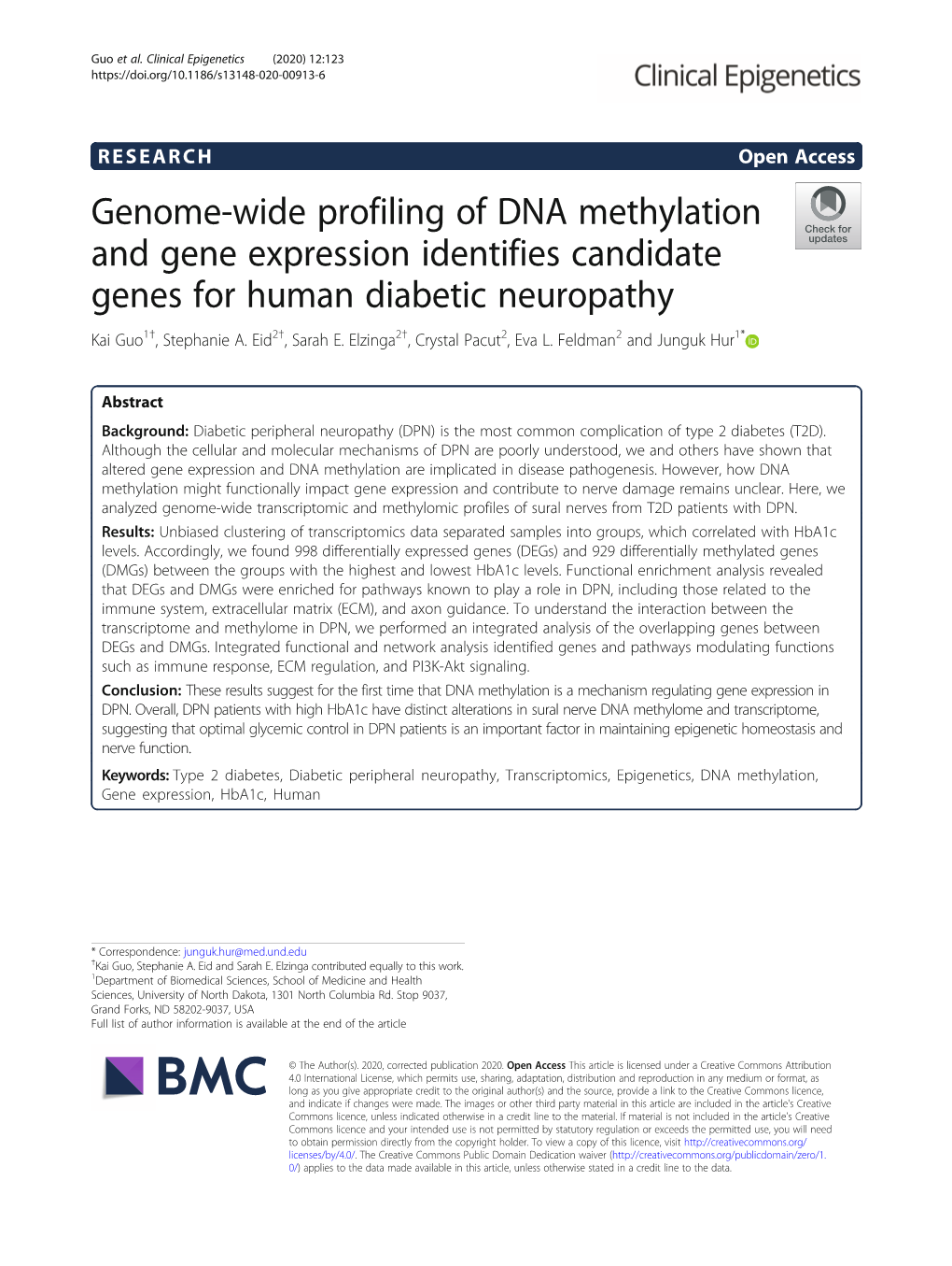 Genome-Wide Profiling of DNA Methylation and Gene Expression Identifies Candidate Genes for Human Diabetic Neuropathy Kai Guo1†, Stephanie A