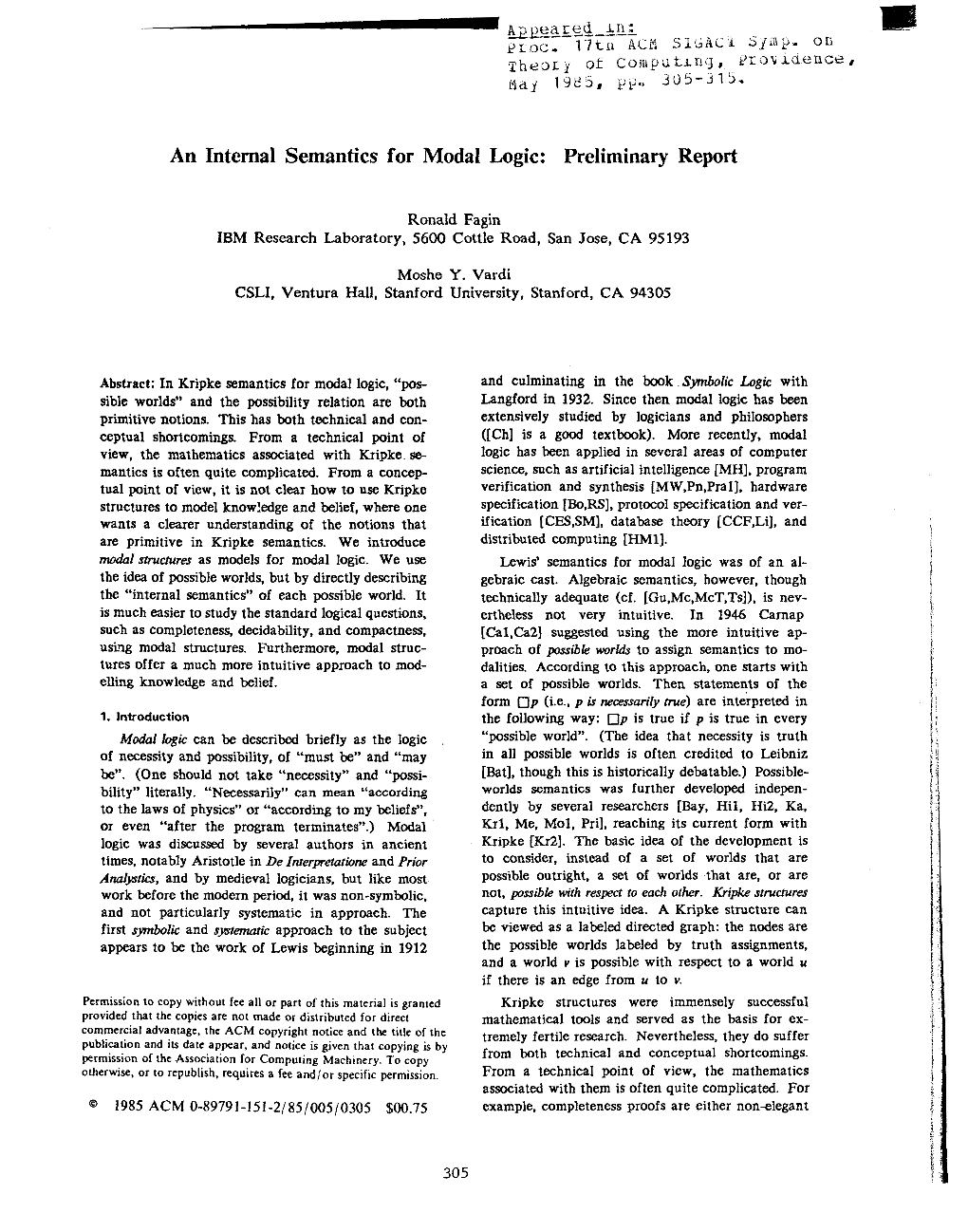 An Internal Semantics for Modal Logic: Preliminary Report