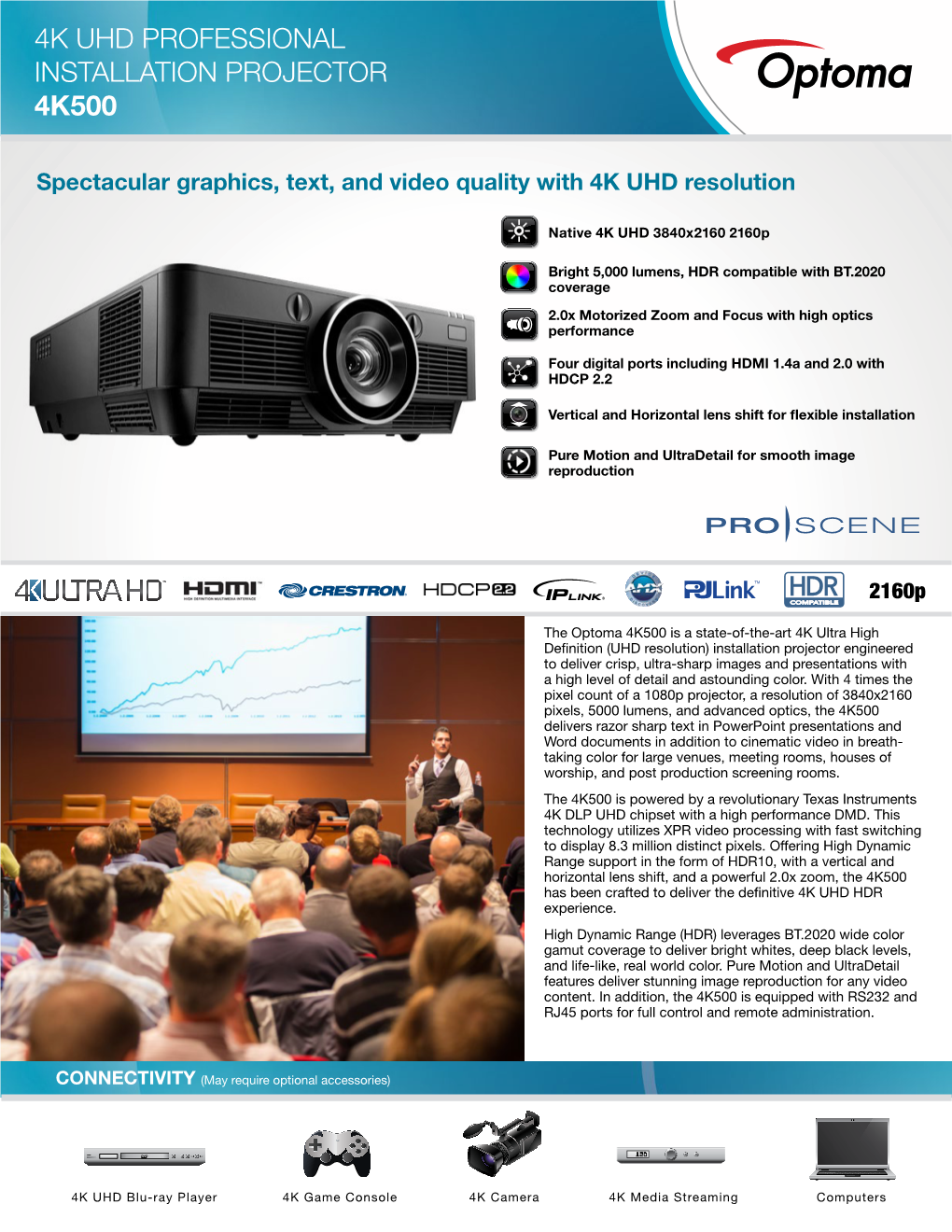 4K Uhd Professional Installation Projector 4K500