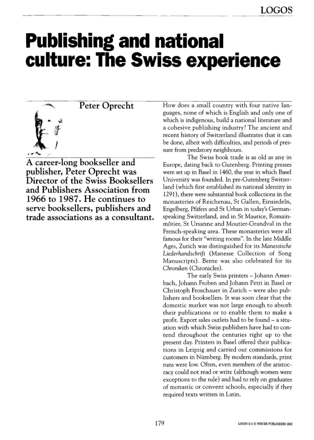 Publishing and National Culture: the Swiss Experience