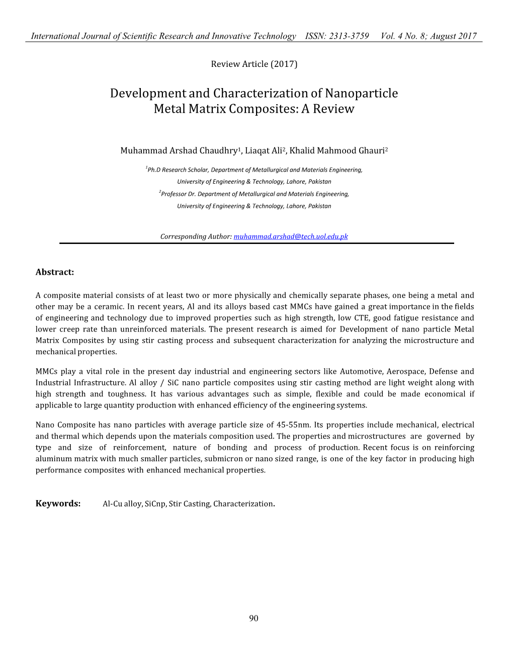 Development and Characterization of Nanoparticle Metal Matrix Composites: a Review