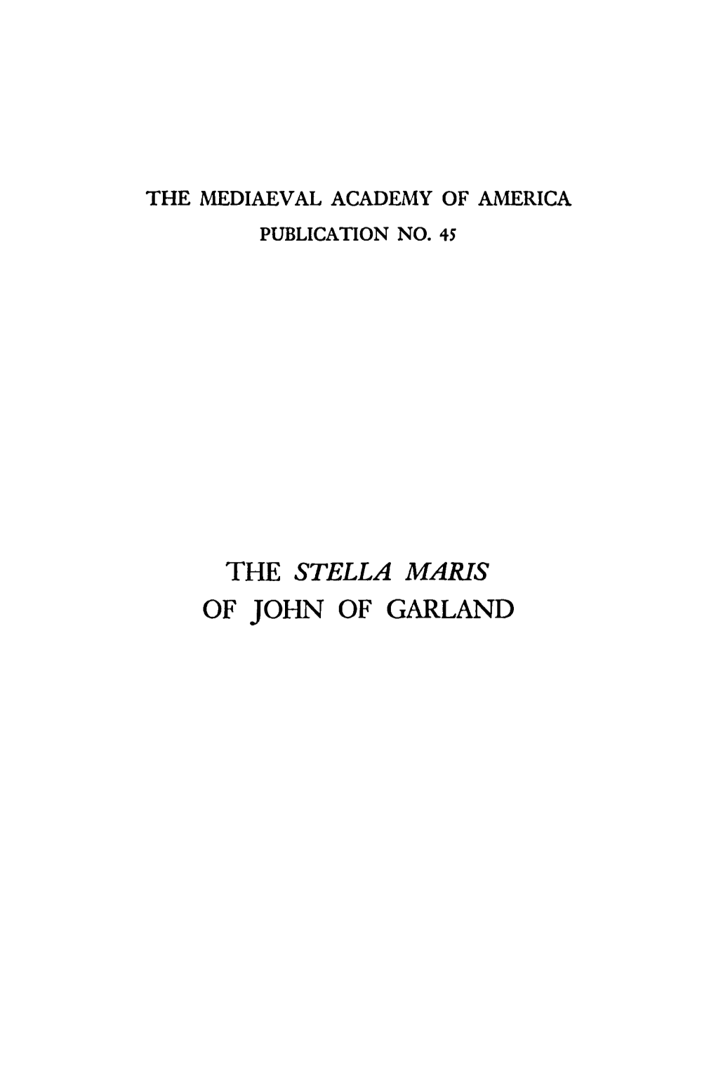 The Stella Maris of John of Garland