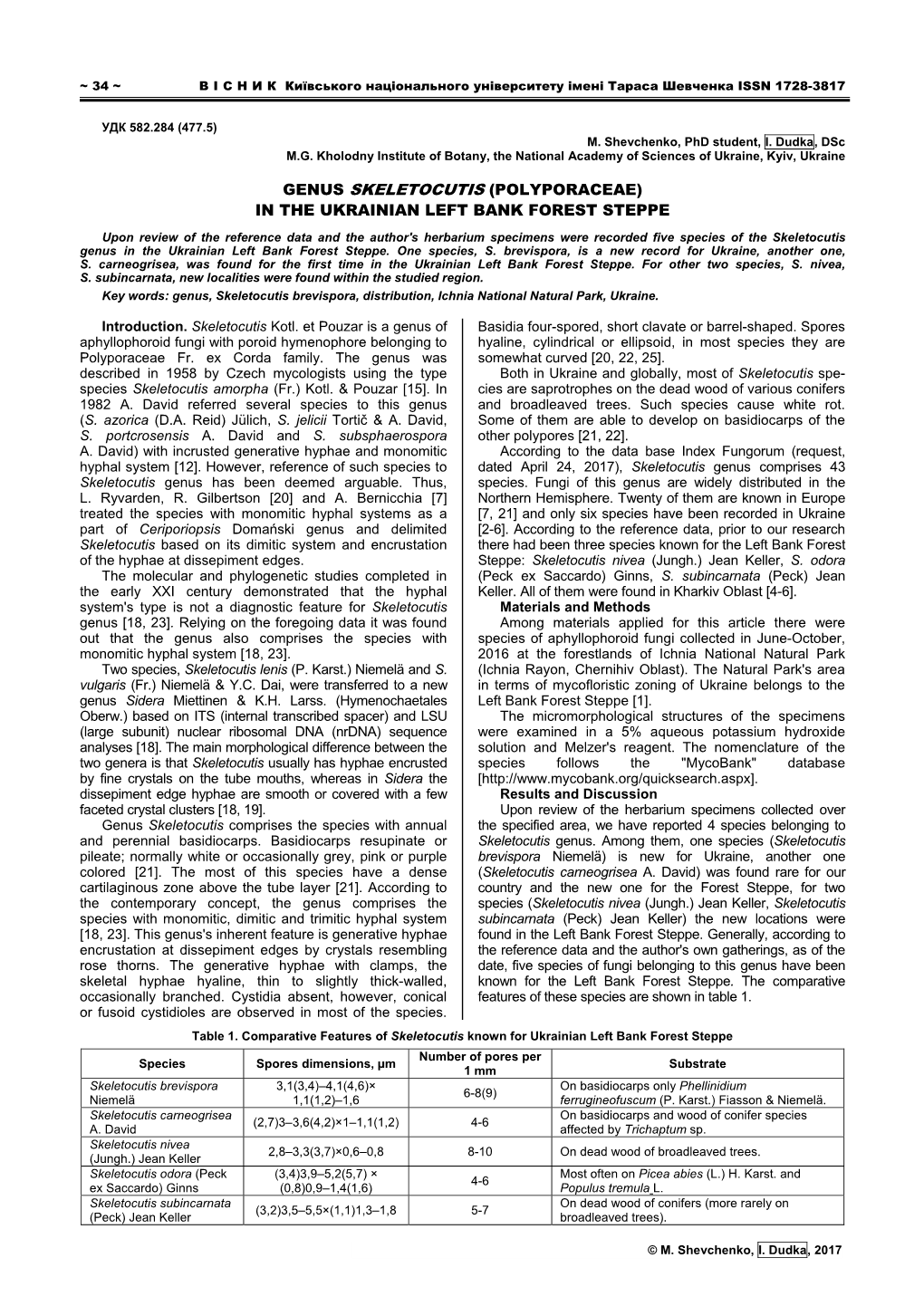 Genus Skeletocutis (Polyporaceae) in the Ukrainian Left Bank Forest Steppe