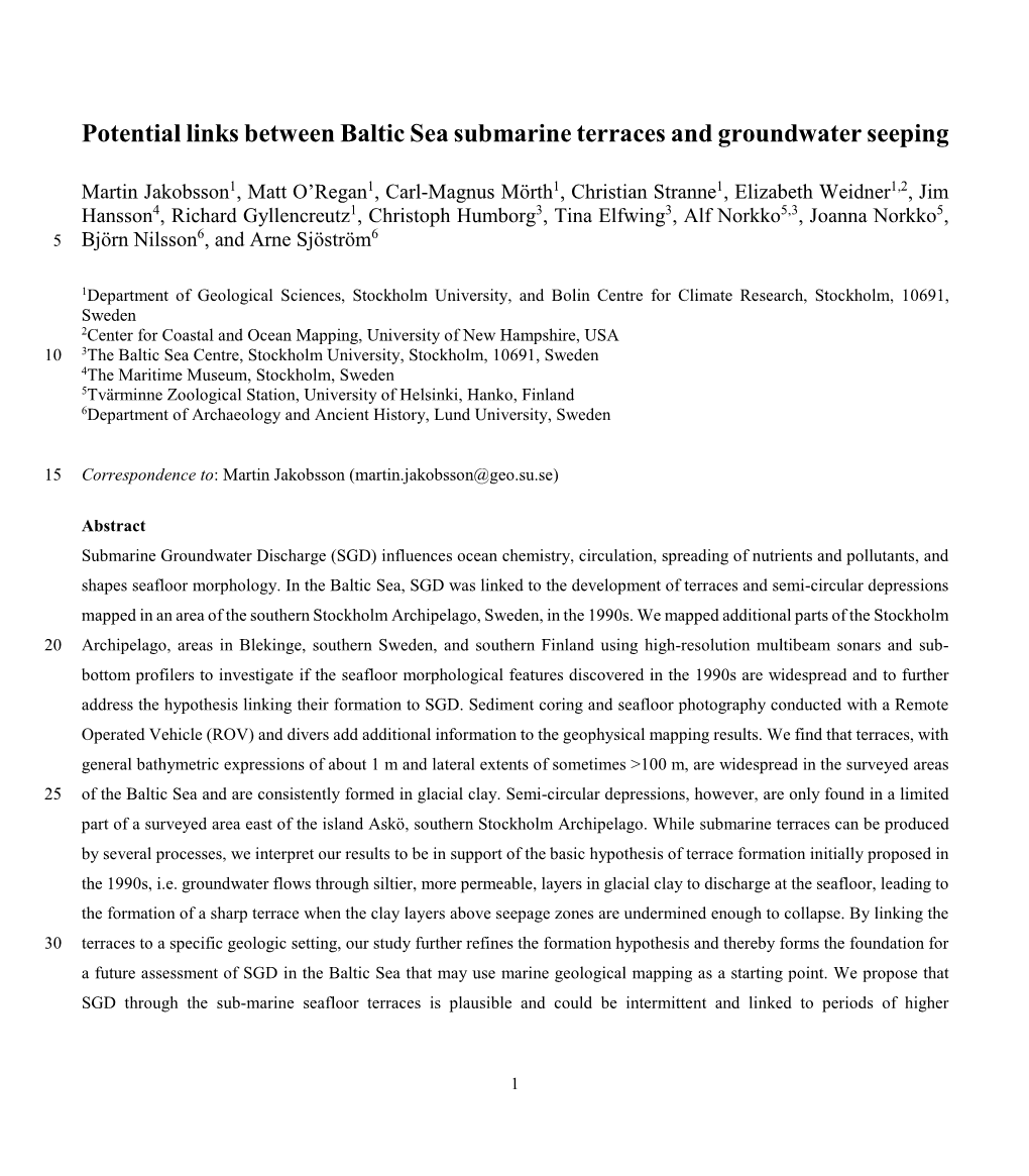 Potential Links Between Baltic Sea Submarine Terraces and Groundwater Seeping