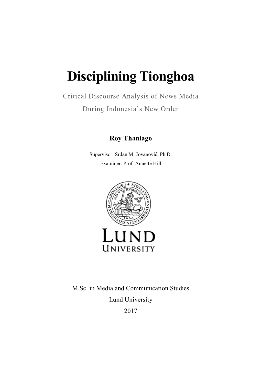 Disciplining Tionghoa