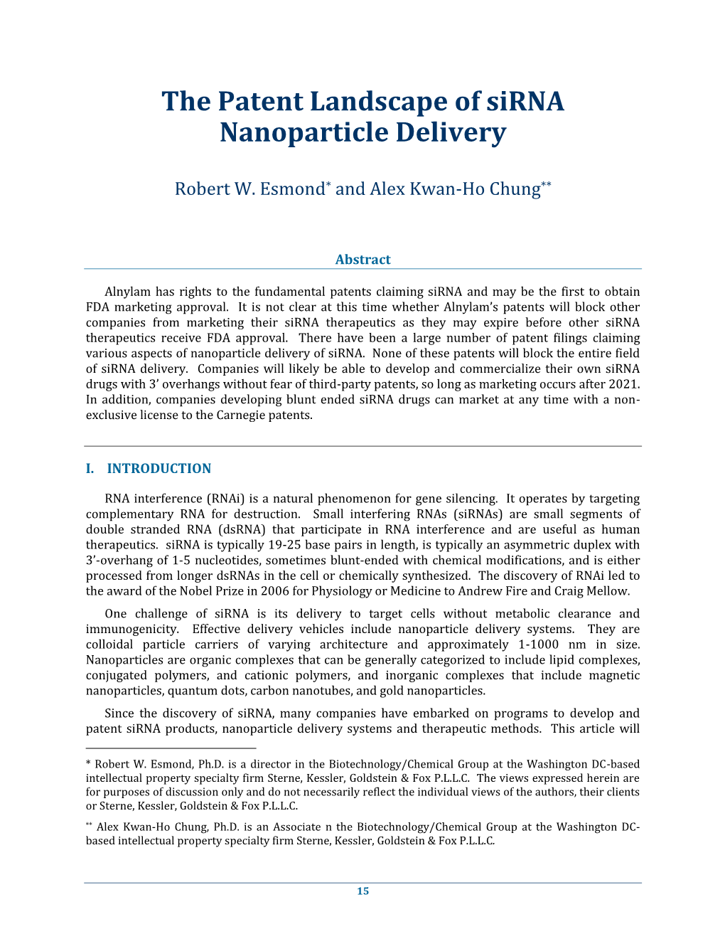 The Patent Landscape of Sirna Nanoparticle Delivery