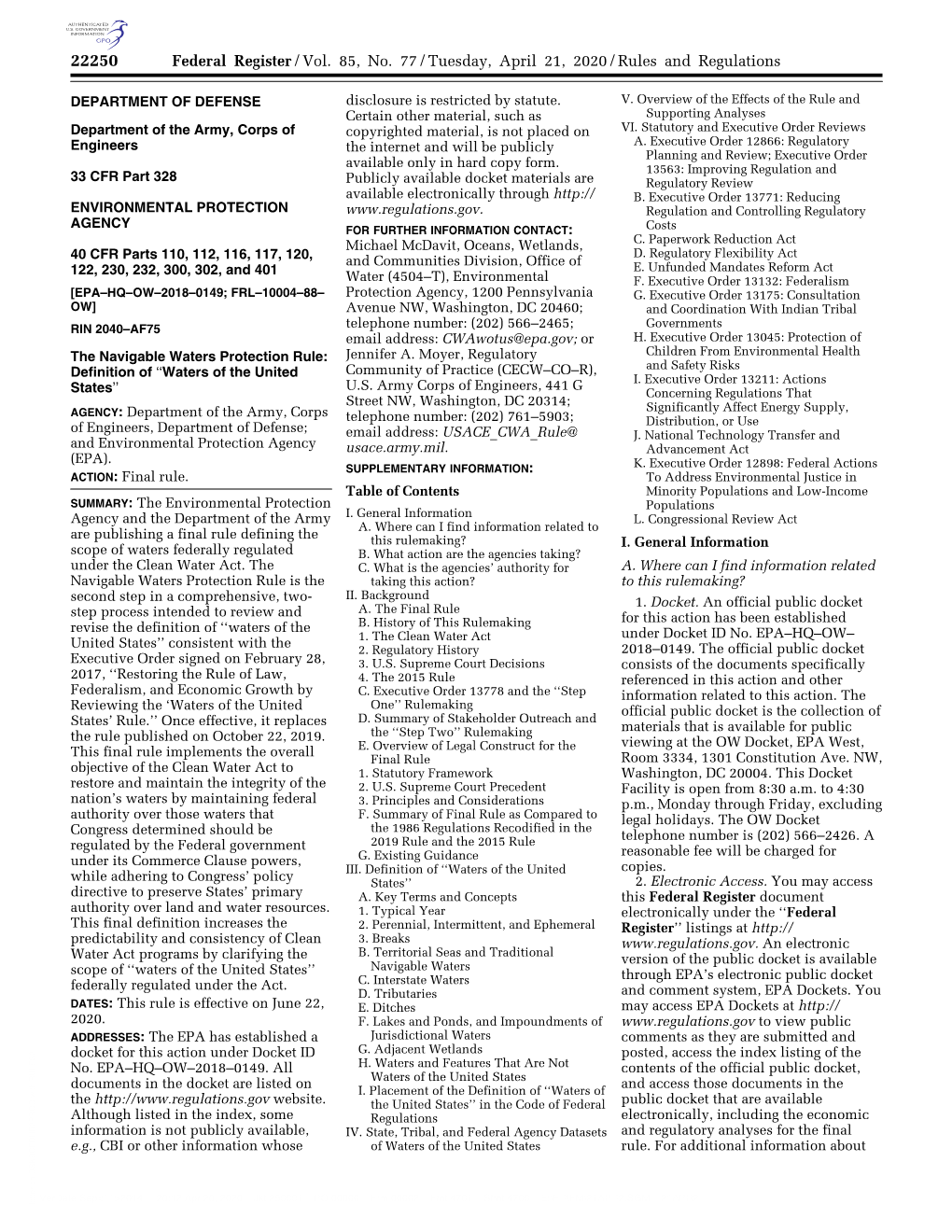 Federal Register/Vol. 85, No. 77/Tuesday, April 21, 2020/Rules and Regulations