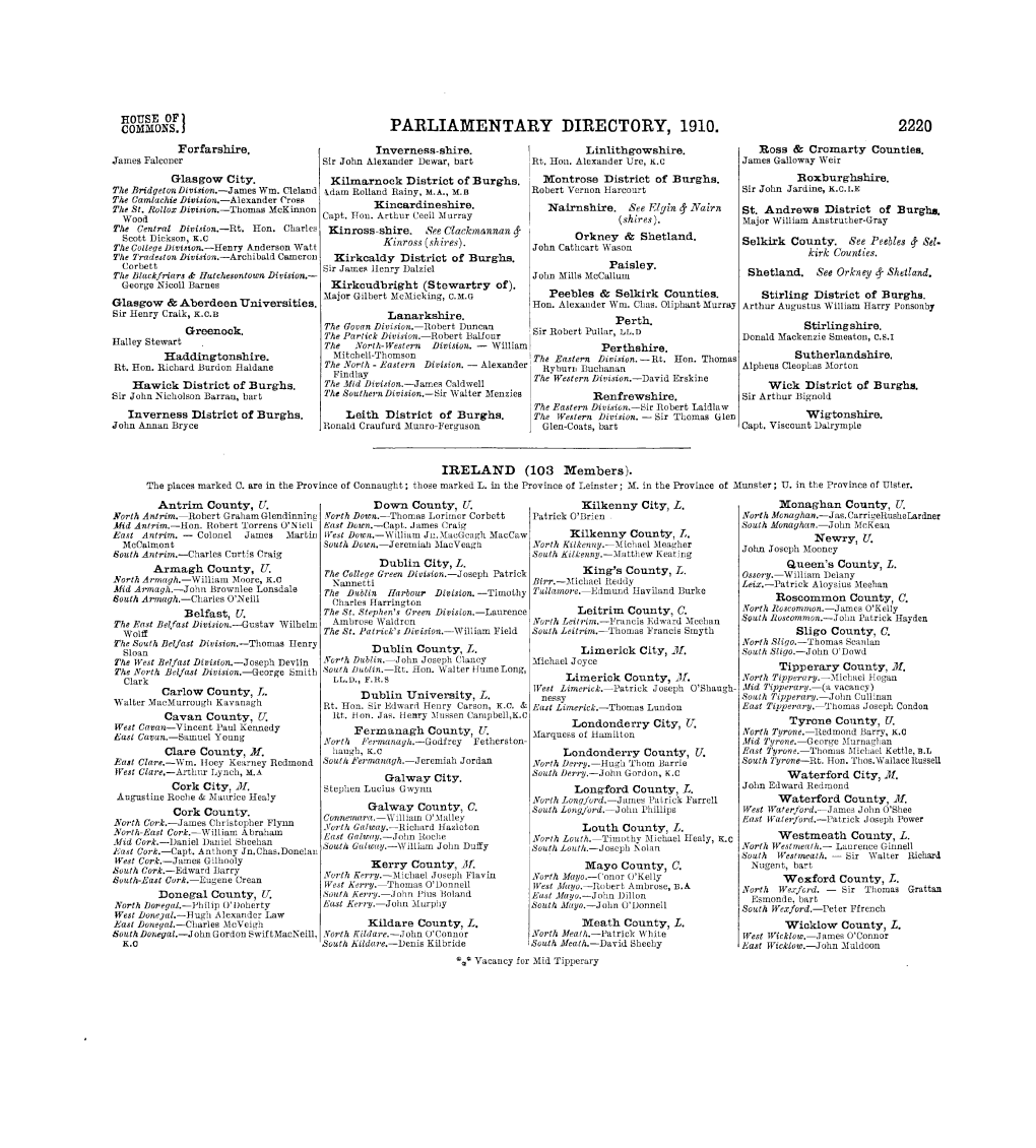 PARLIAMENTARY DIRECTORY, 1910. 2220 Forfarshire, Inverness-Shire