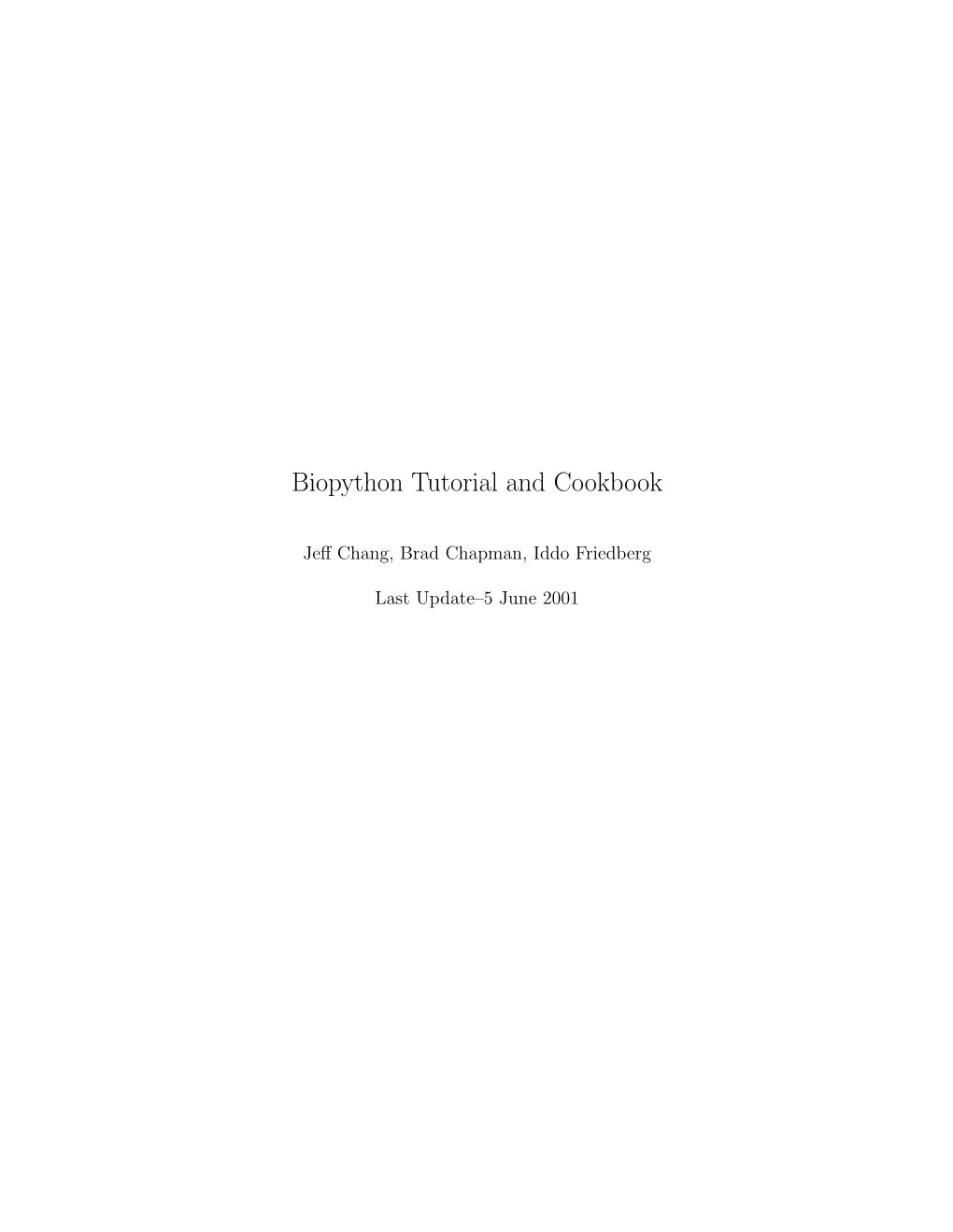 Biopython Tutorial and Cookbook