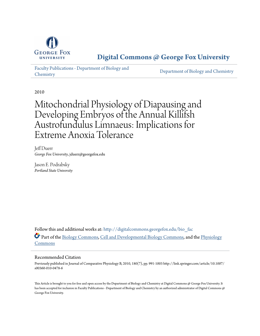 Mitochondrial Physiology of Diapausing and Developing