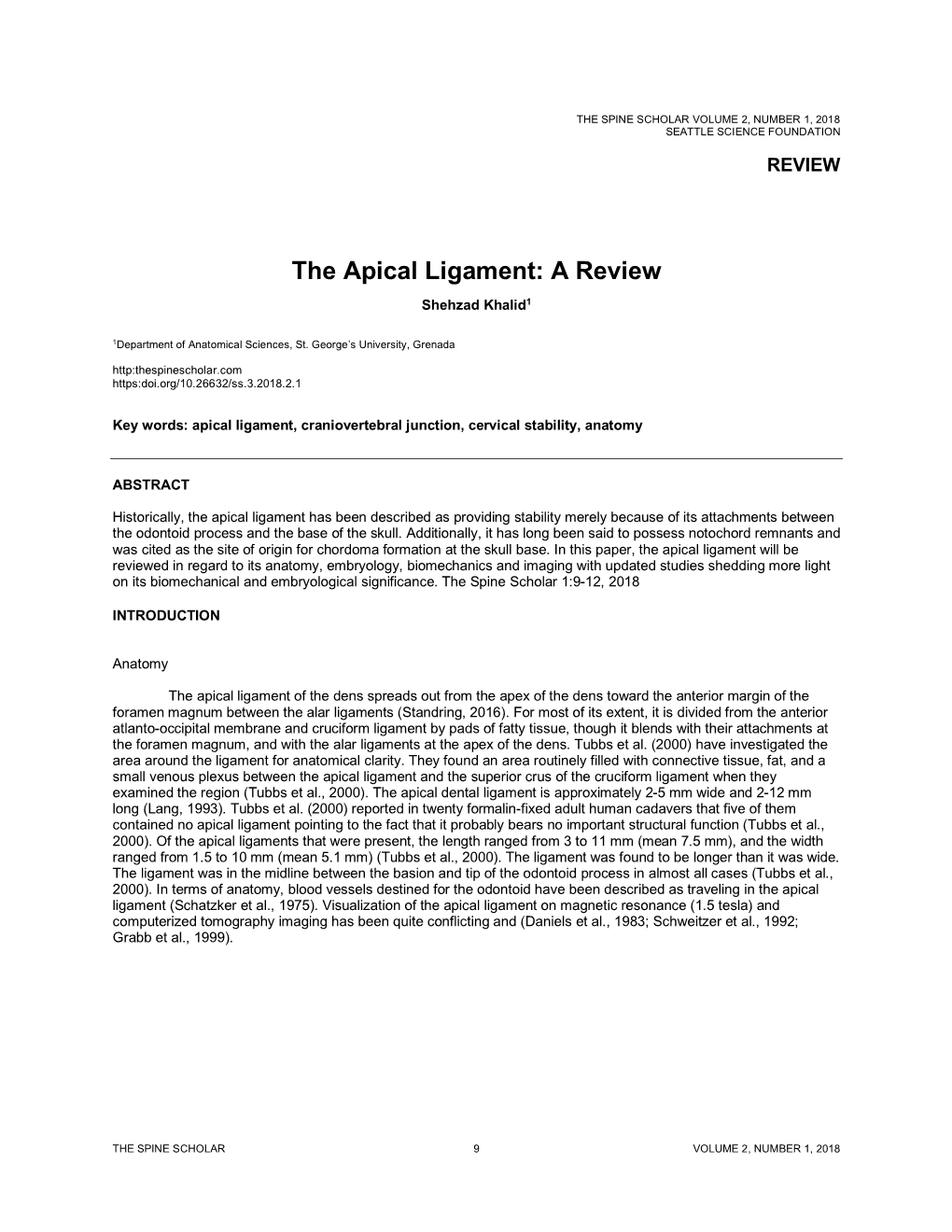 The Apical Ligament: a Review