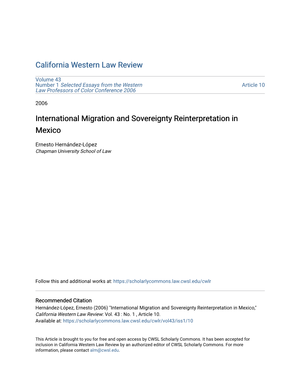 International Migration and Sovereignty Reinterpretation in Mexico