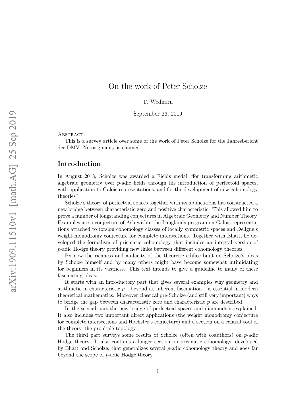 On the Work of Peter Scholze