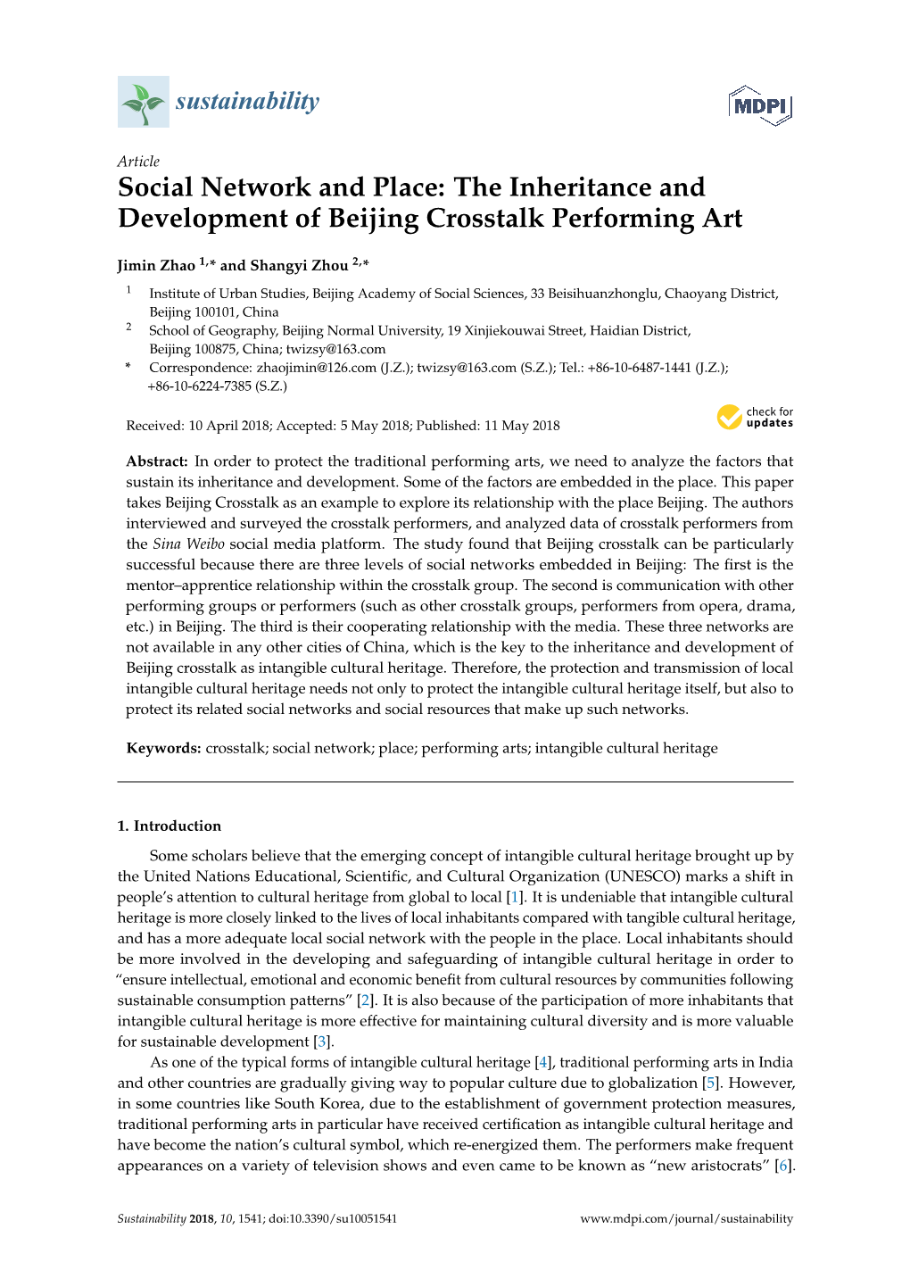 Social Network and Place: the Inheritance and Development of Beijing Crosstalk Performing Art