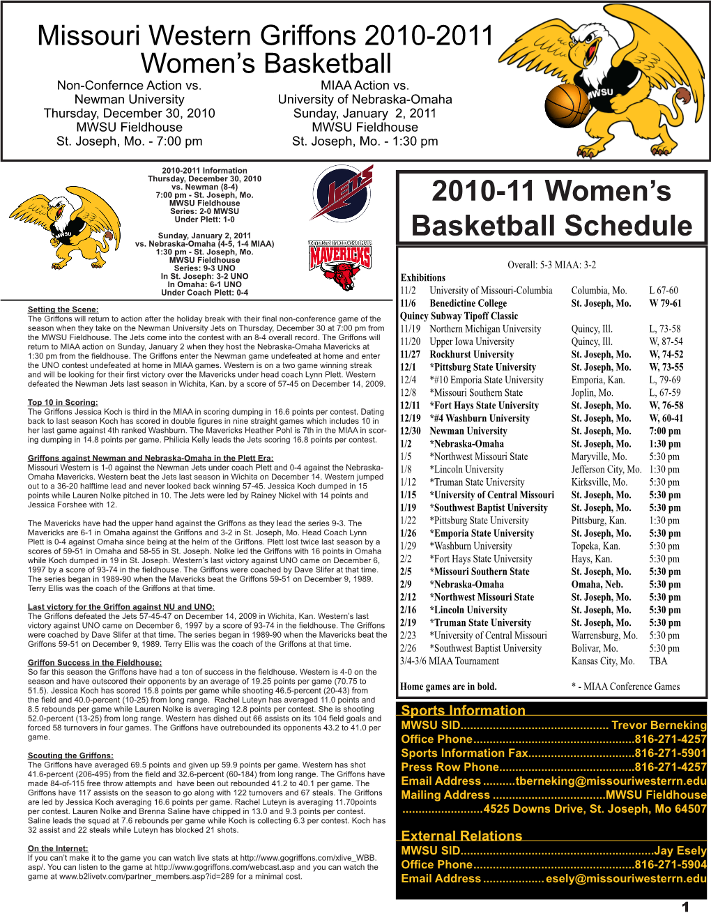 2010-11 Women's Basketball Schedule