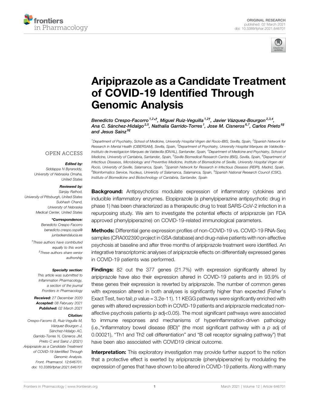 Aripiprazole As a Candidate Treatment of COVID-19 Identified