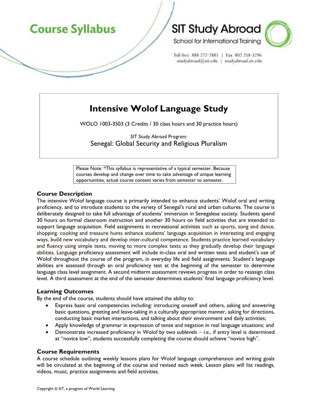 Intensive Wolof Language Study