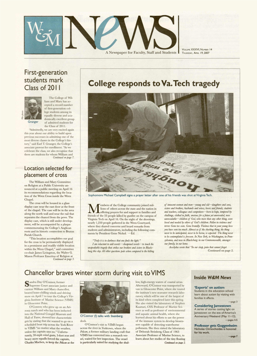 College Responds to Va.Tech Tragedy Class of 2011