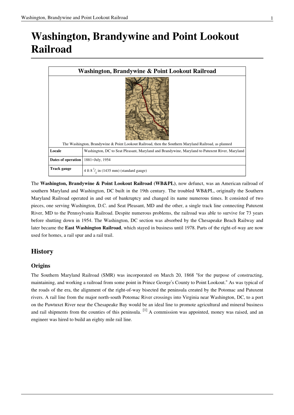 Washington, Brandywine and Point Lookout Railroad 1 Washington, Brandywine and Point Lookout Railroad