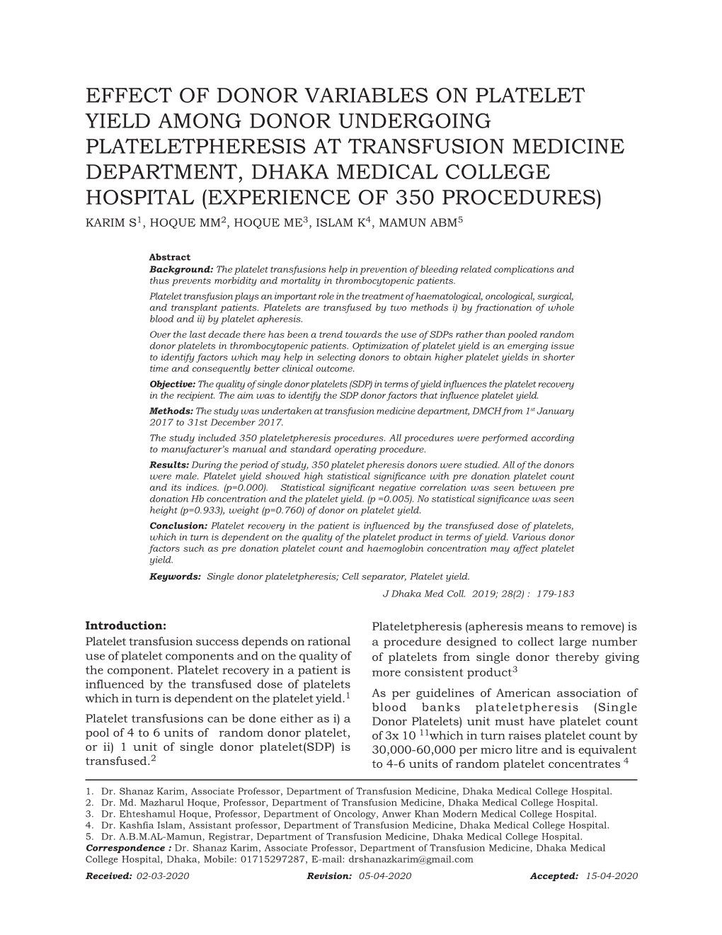 Effect of Donor Variables on Platelet Yield Among Donor