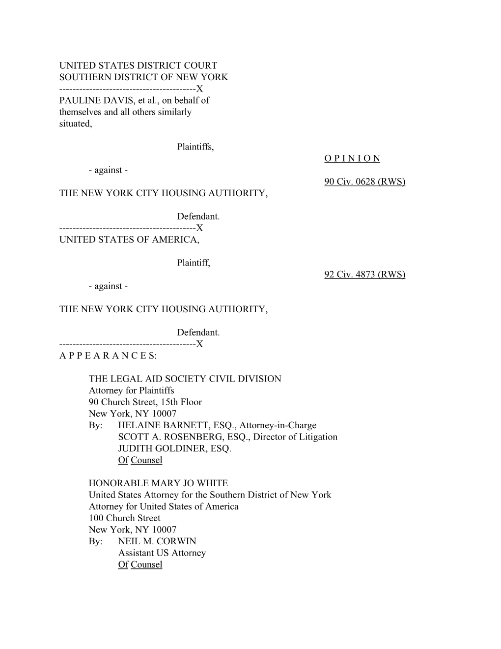 United States V. NYC Housing Authority, Davis V. NYC Housing