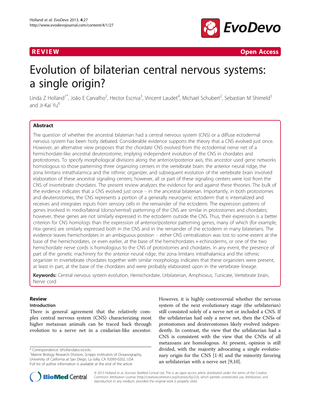 Evolution of Bilaterian Central Nervous Systems