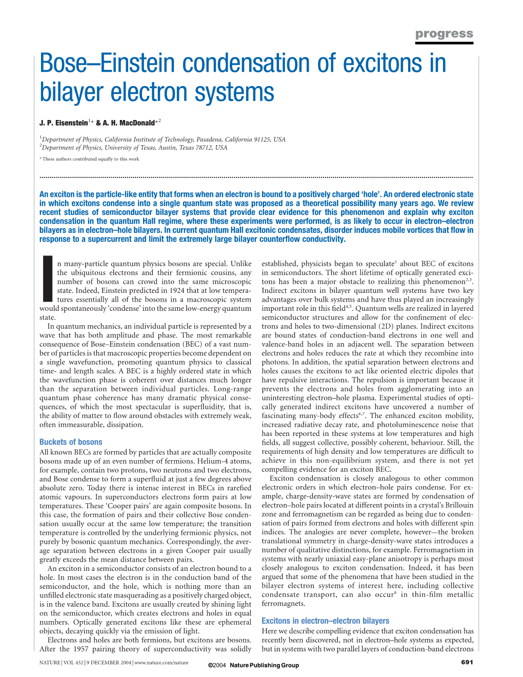 Bose–Einstein Condensation of Excitons in Bilayer Electron Systems