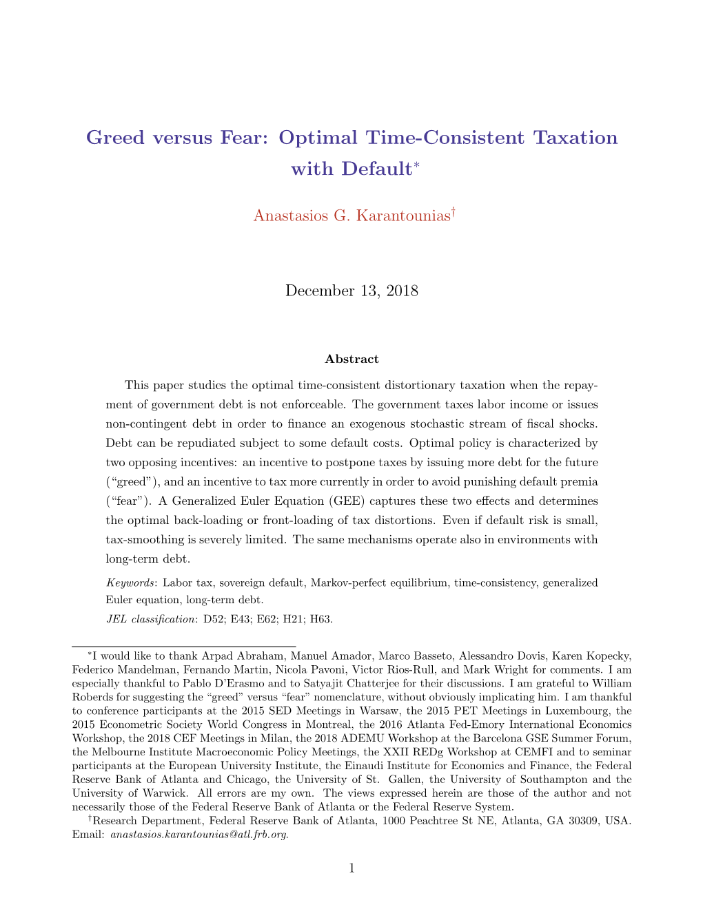 Greed Versus Fear: Optimal Time-Consistent Taxation with Default∗