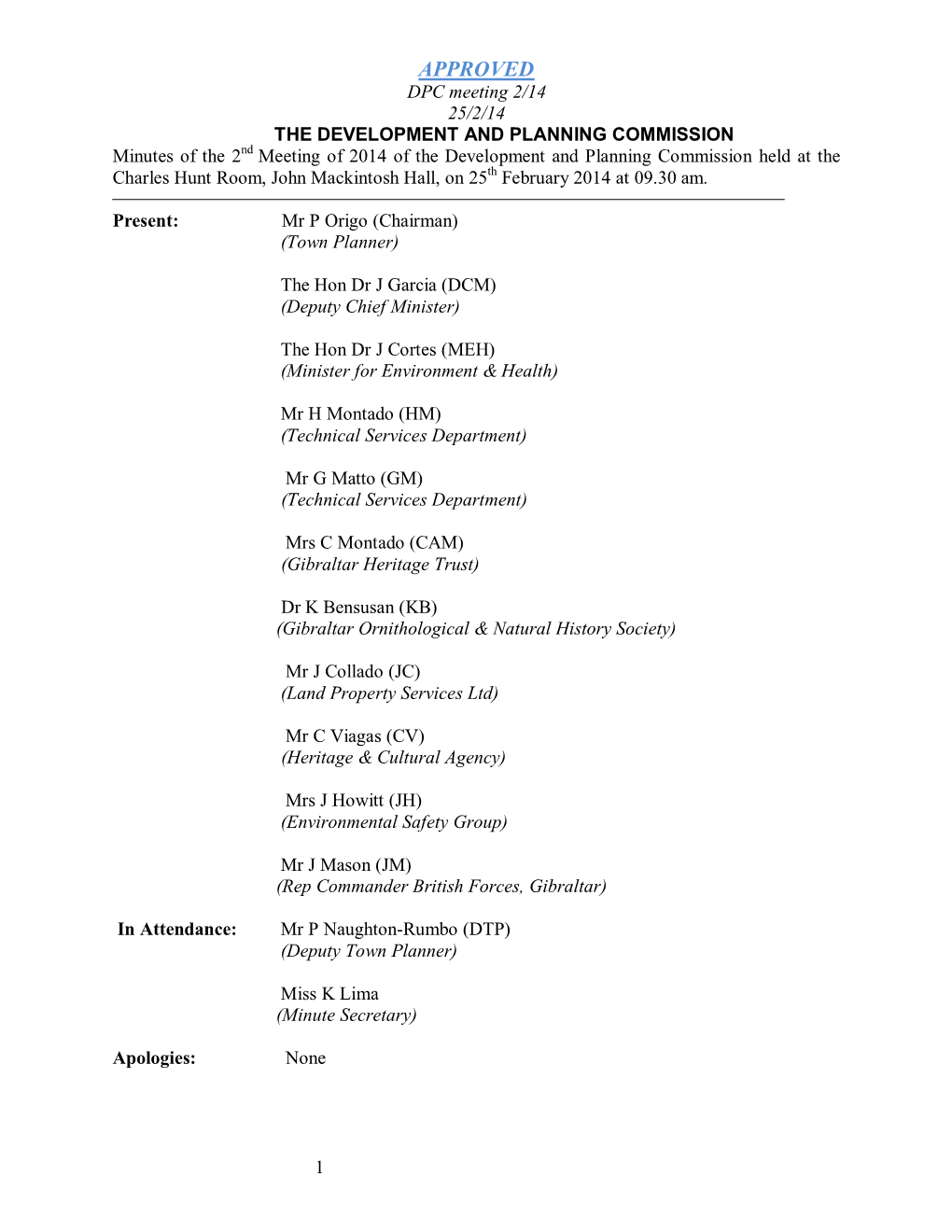 Approval of Minutes of the 1St Meeting of the Commission Held on the 12Th